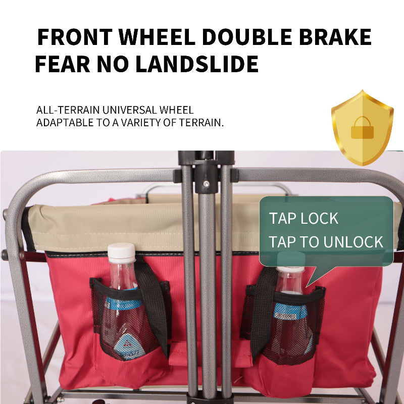 Cart with front wheel double brake system and bottle holders on a white background