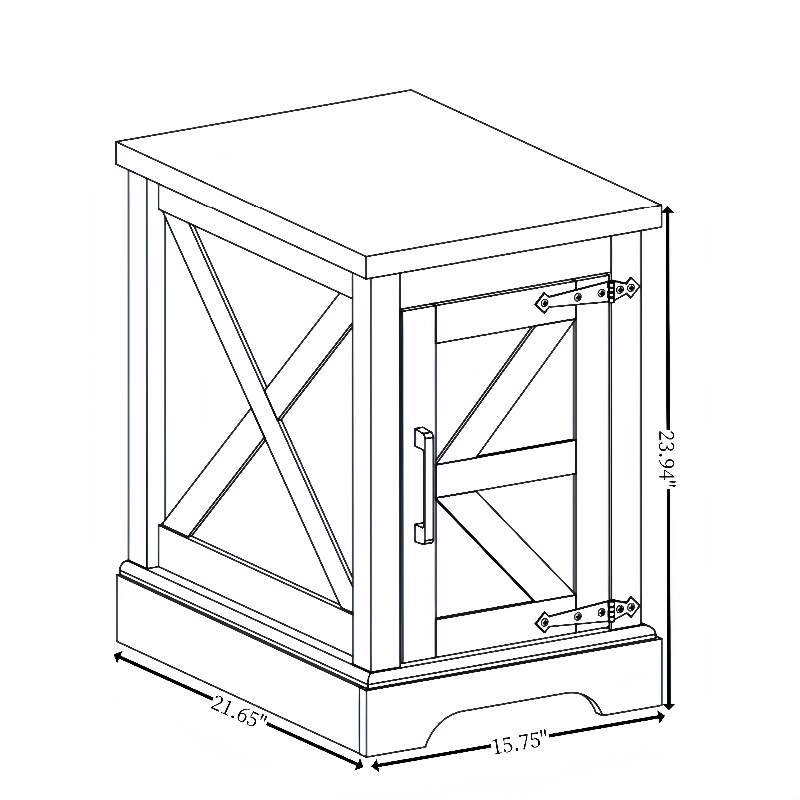 Line drawing of a wooden side table with dimensions