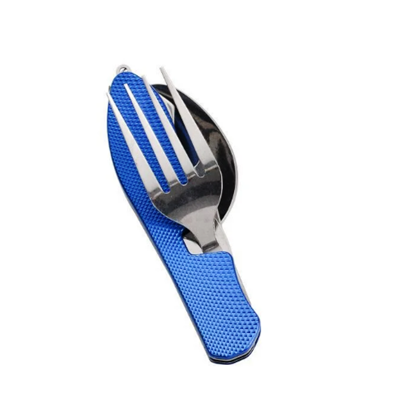 4 In 1 Outdoor Tableware Set Camping Cooking Supplies Stainless Steel Spoon Folding Pocket Kits Home Picnic Hiking Travel Tools