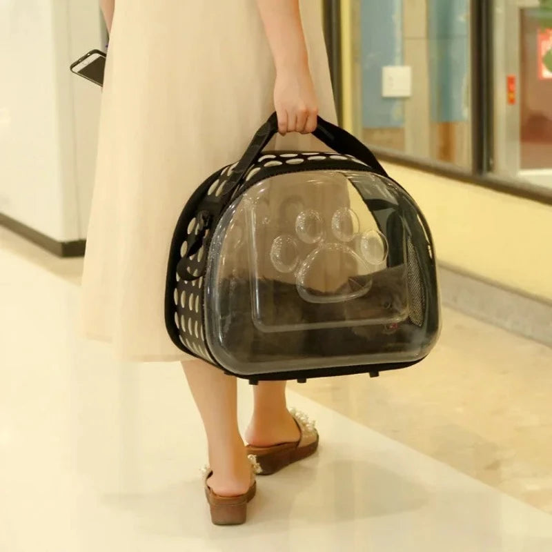 Pet Cat Carrier Bag Foldable Transparent Cage Portable Travel Breathable Cat Transport Bag Basket Backpack Handbag Pet Supplies