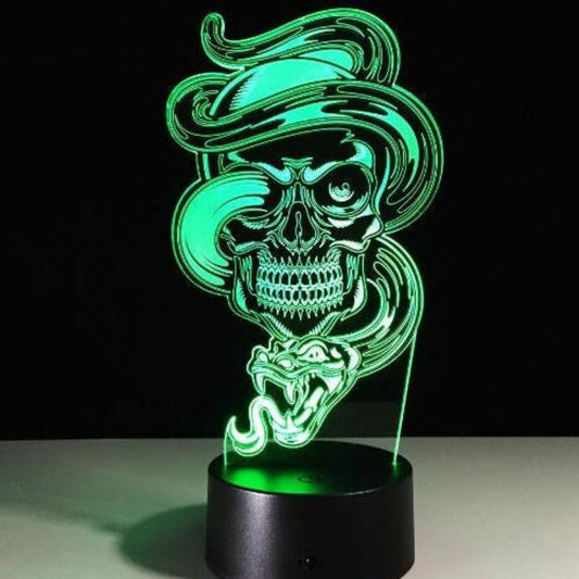 3D LED lamp with skull design on a black background