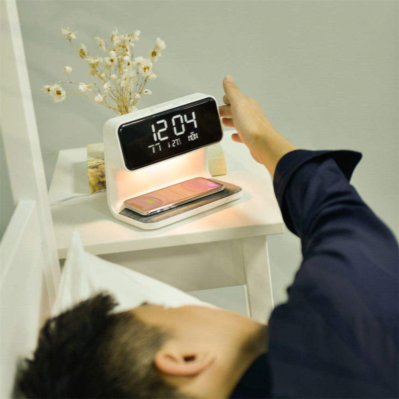  Bedside Lamp Wireless Charging LCD Screen Alarm Clock Wireless Phone Charger