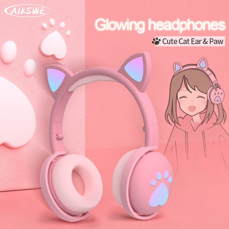 Glowing LED Cat Ear Paw Headphones