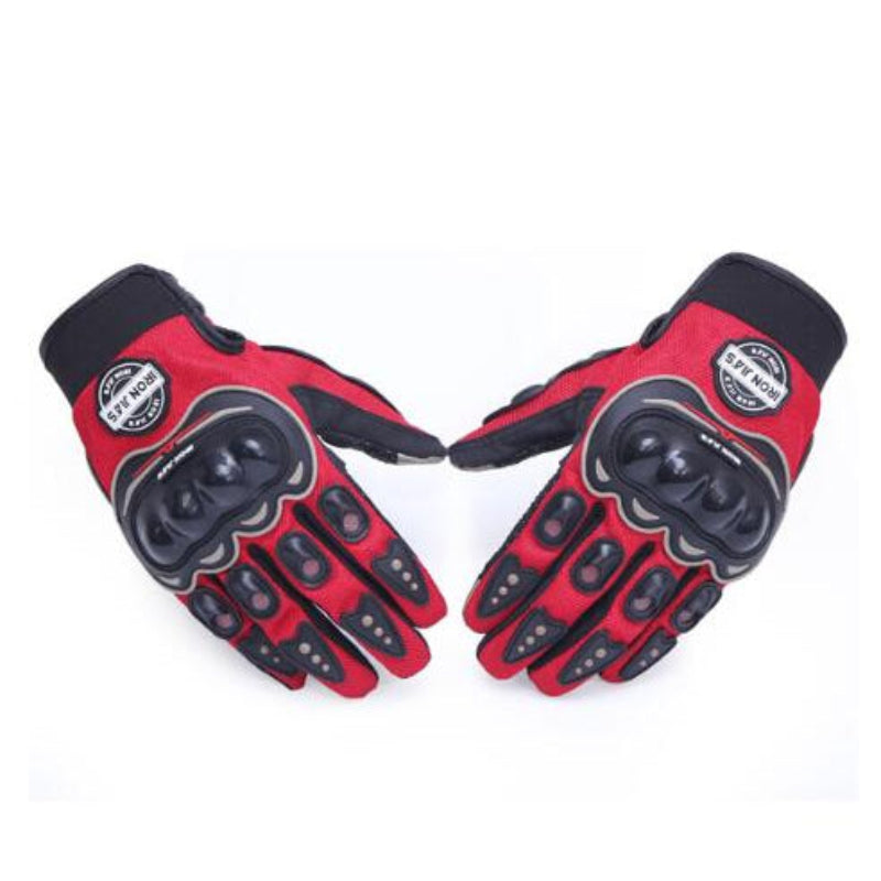 Pair of red and black gloves on a white background
