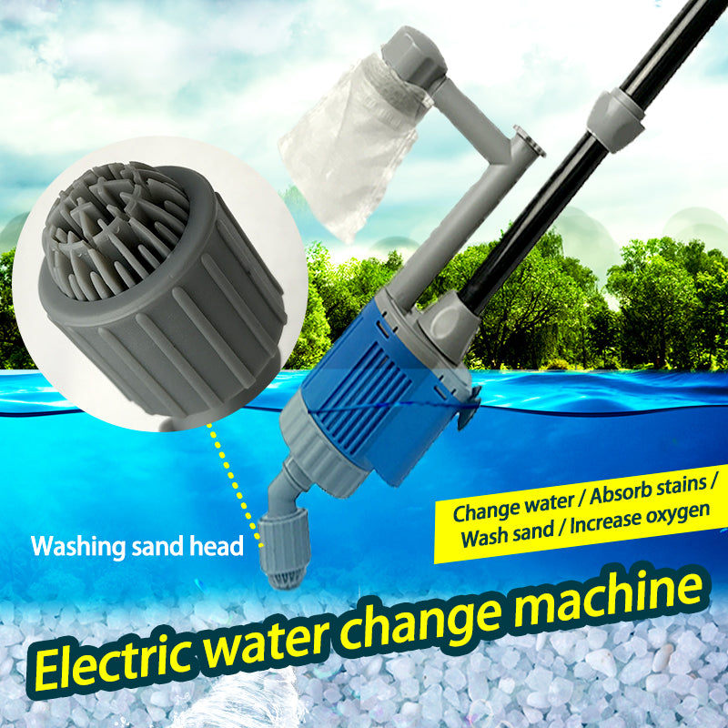 Electric water change machine with filter head on a pool background
