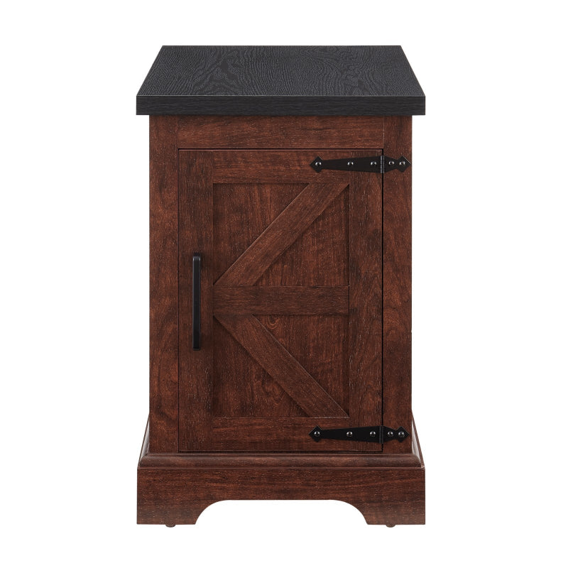 Wooden cabinet with a black top on a white background