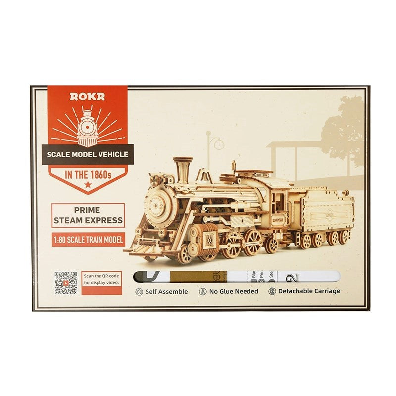 Robotime Rokr Wooden Mechanical Train 3D Puzzle Car Toy Assembly Locomotive Model Building Kits for Children Kids Birthday Gift