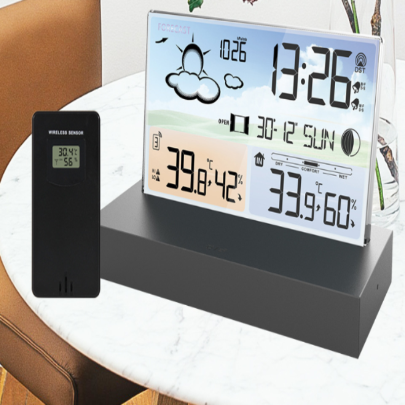 Transparent glass weather clock color screen wireless multi-function weather forecast electronic alarm clock