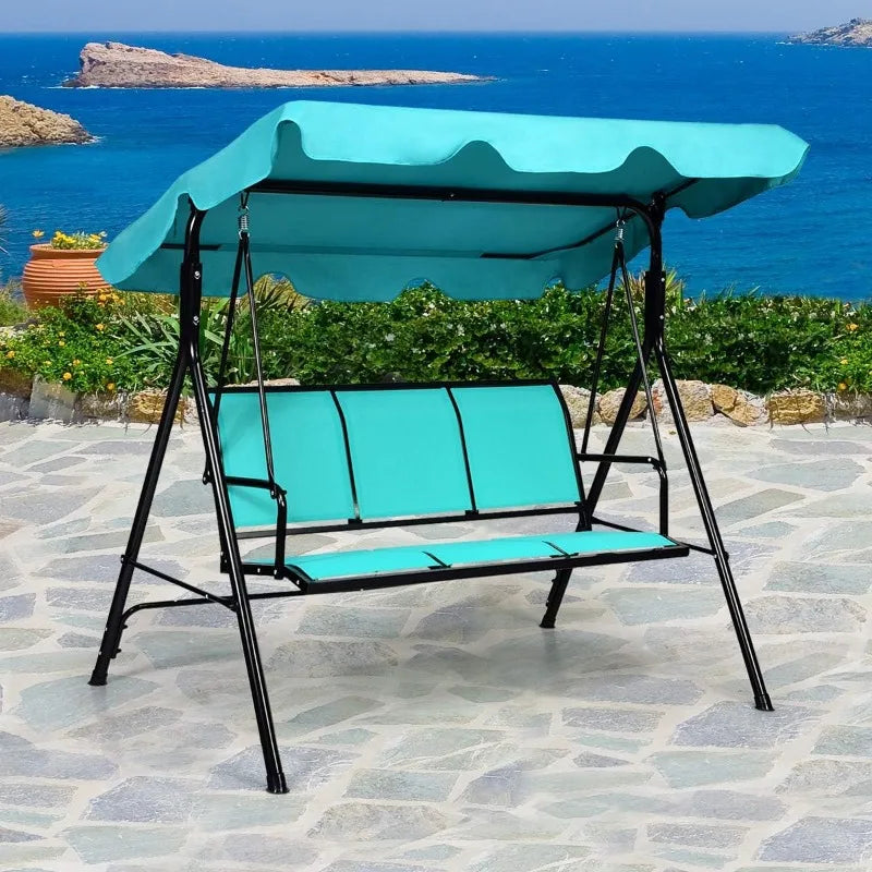 Outdoor Adjustable Canopy Swing Glider, Patio Loveseat Bench for Deck, Porch w/Armrests, Textilene Fabric