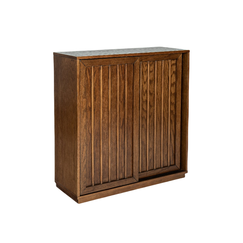 Wooden cabinet with two doors on a white background