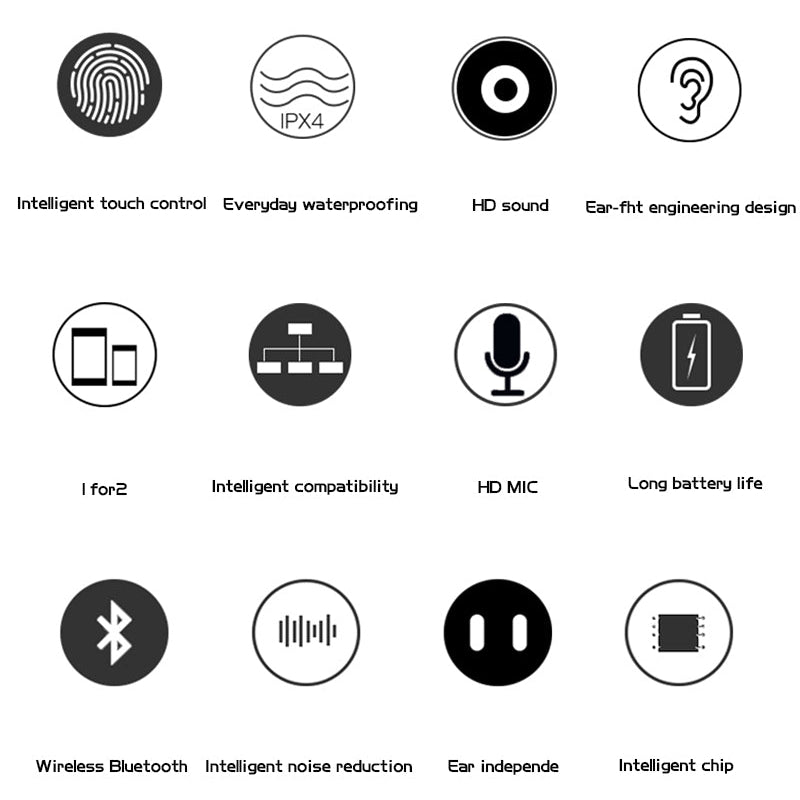 Illustration of hardware function icons with descriptions on a white background