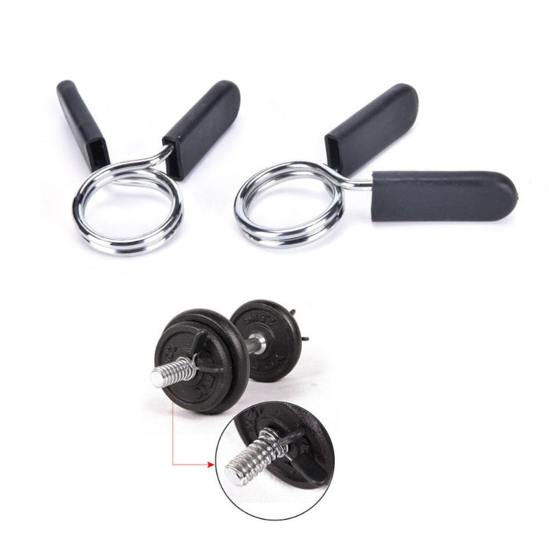 Pair of adjustable dumbbells with black handles on a white background