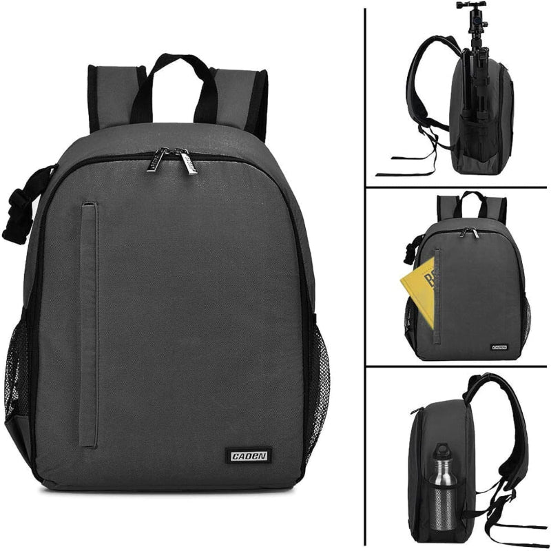 Gray backpack with multiple views on a white background