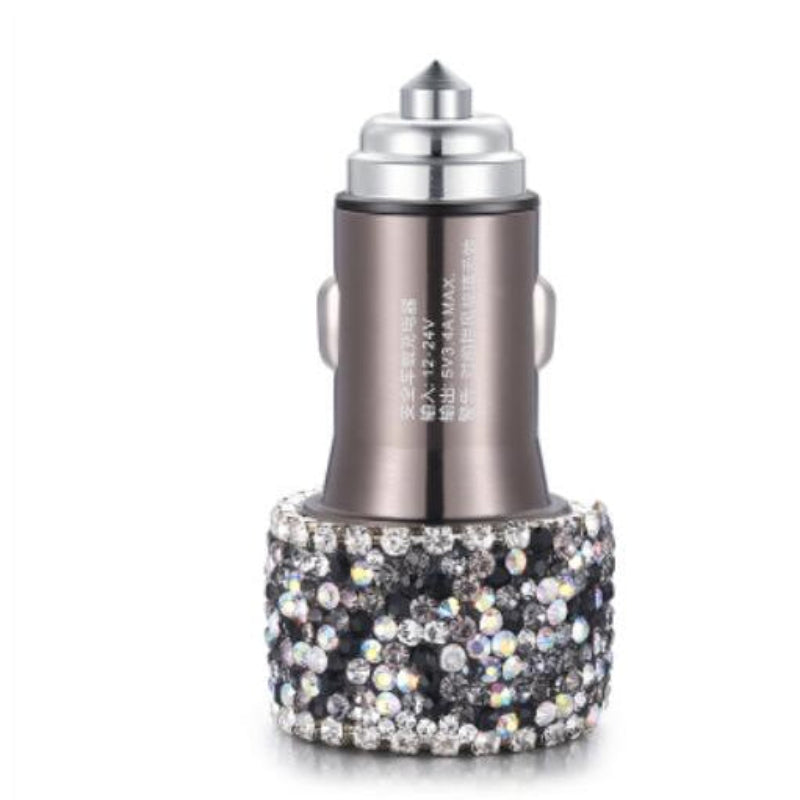 Car charger with decorative crystals on a white background