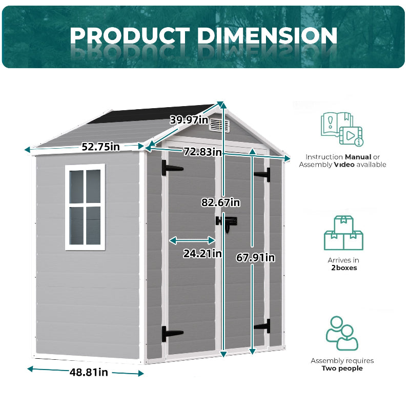 Resin Weather Resistant Outdoor Storage Shed with Floor for Garden, Becky, or Pool Tool, Light Grey
