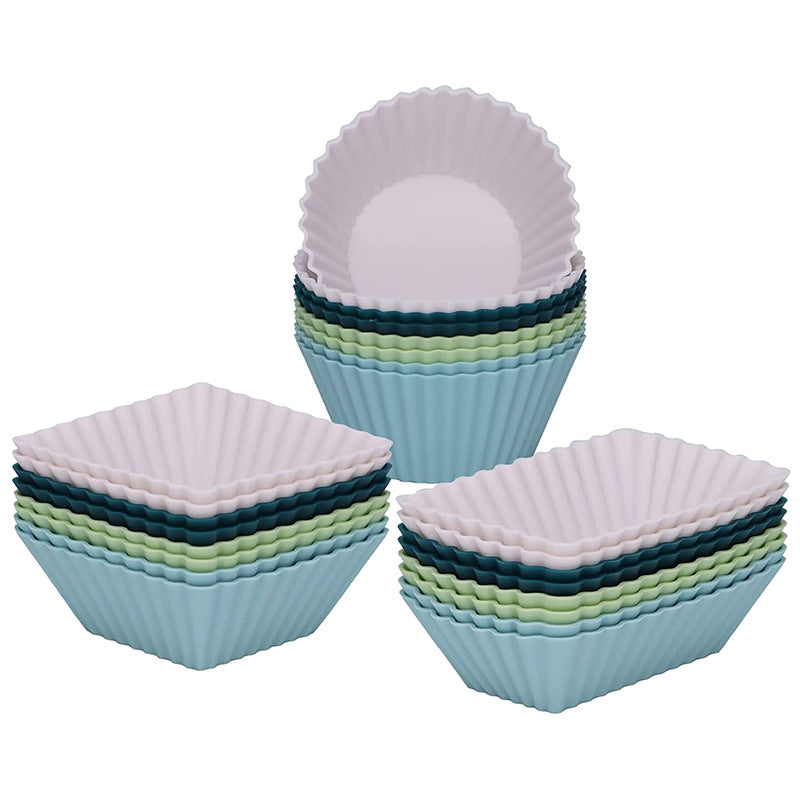 Silicone Muffin Cup Baking Square Round Square Thick Cake Mold Set 