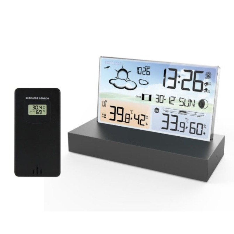 Transparent glass weather clock color screen wireless multi-function weather forecast electronic alarm clock