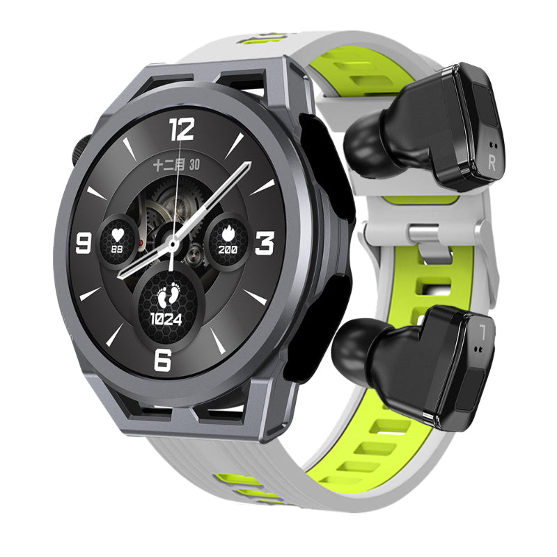 Smartwatch with a green and gray band on a white background