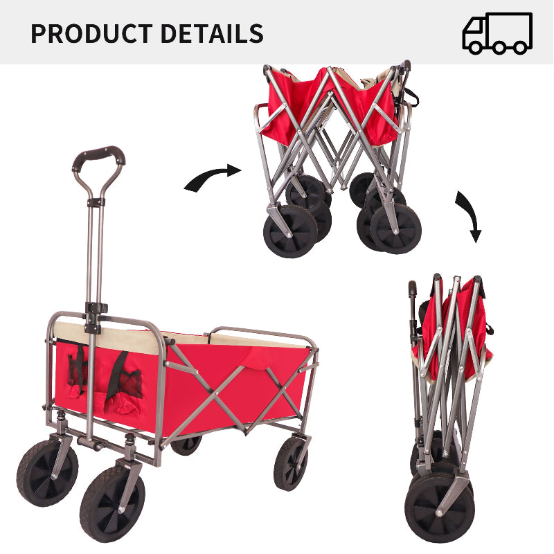 Red folding wagon with wheels on a white background