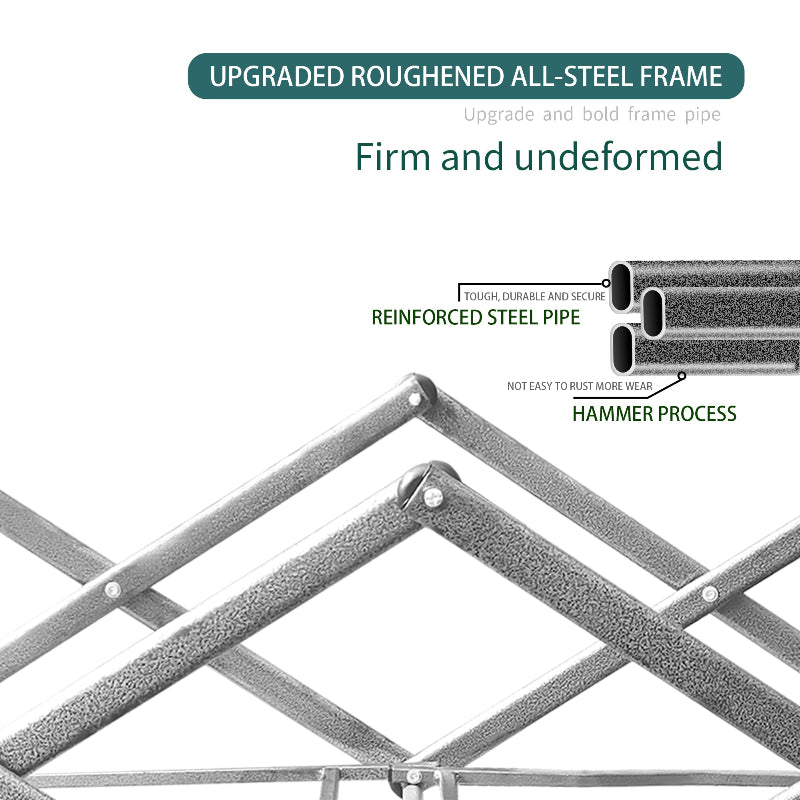 Upgraded all-steel frame with text highlighting features on a white background