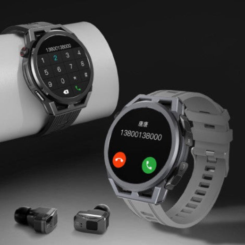 Smartwatch with various detection functions and health monitoring features on a dark background
