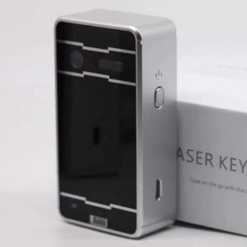 Silver electronic device with a black screen on a white background