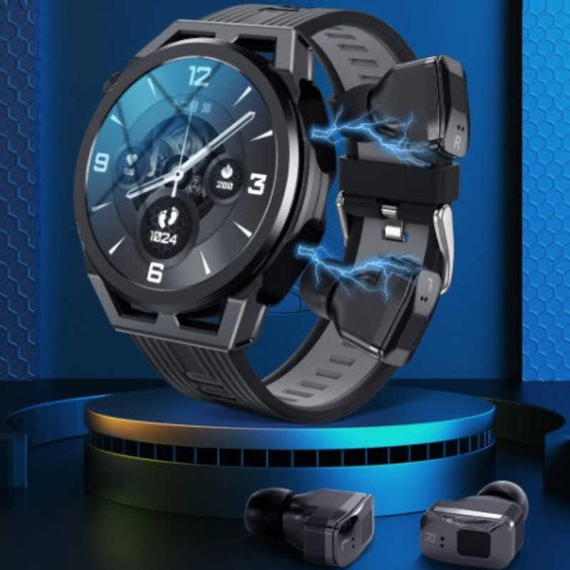 Smartwatch with a futuristic design on a blue background