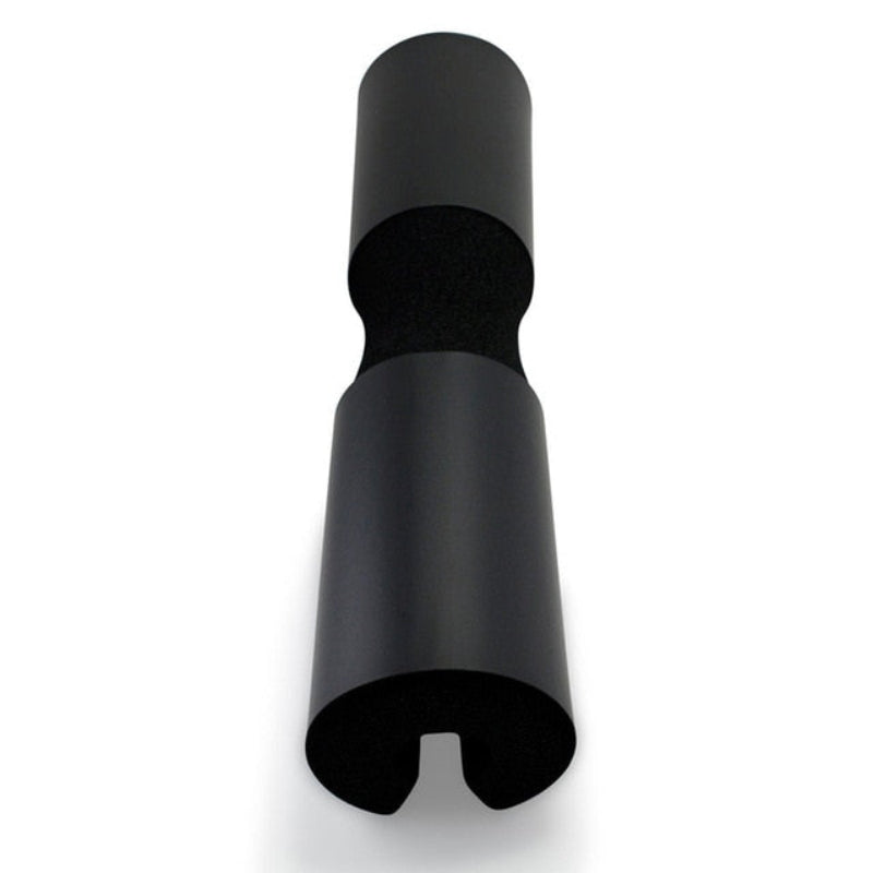 Black cylindrical object with textured surface on a white background