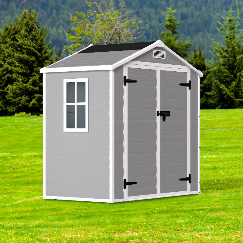 Resin Weather Resistant Outdoor Storage Shed with Floor for Garden, Becky, or Pool Tool, Light Grey
