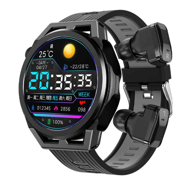 Smartwatch with a black strap on a white background