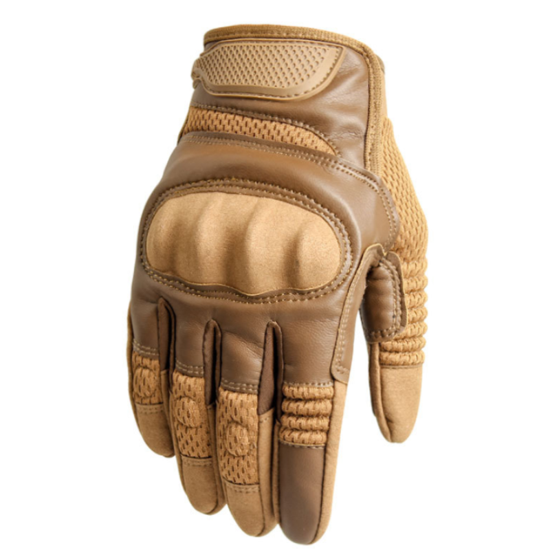 Tan tactical glove on a white background