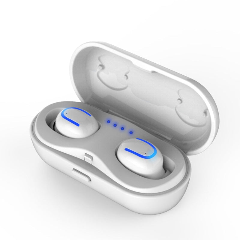 White wireless earbuds with charging case on a white background, featuring the Syllable brand.