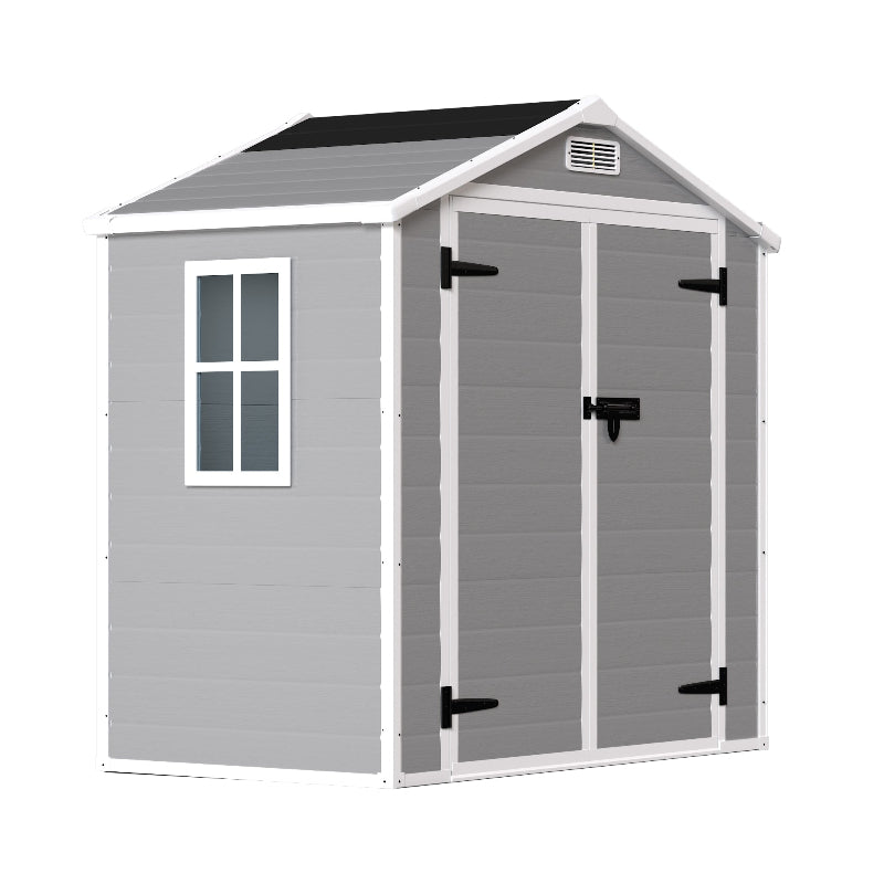 Resin Weather Resistant Outdoor Storage Shed with Floor for Garden, Becky, or Pool Tool, Light Grey