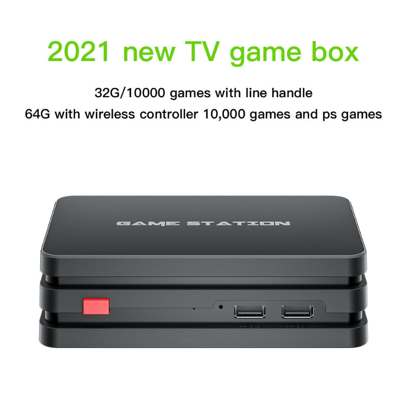 Black TV game box with 'Game Station' branding on a white background