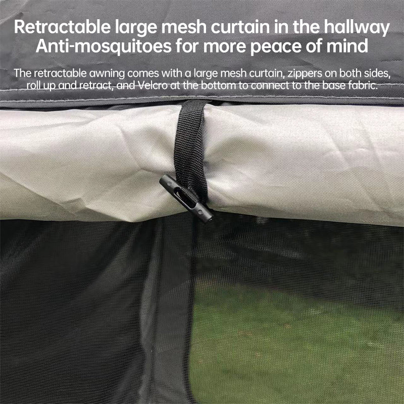 Retractable large mesh curtain with zippers in a hallway, featuring anti-mosquitoes.
