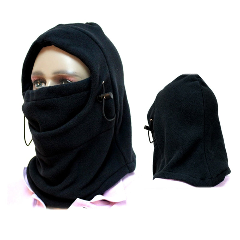 Black balaclava worn by a mannequin on a white background