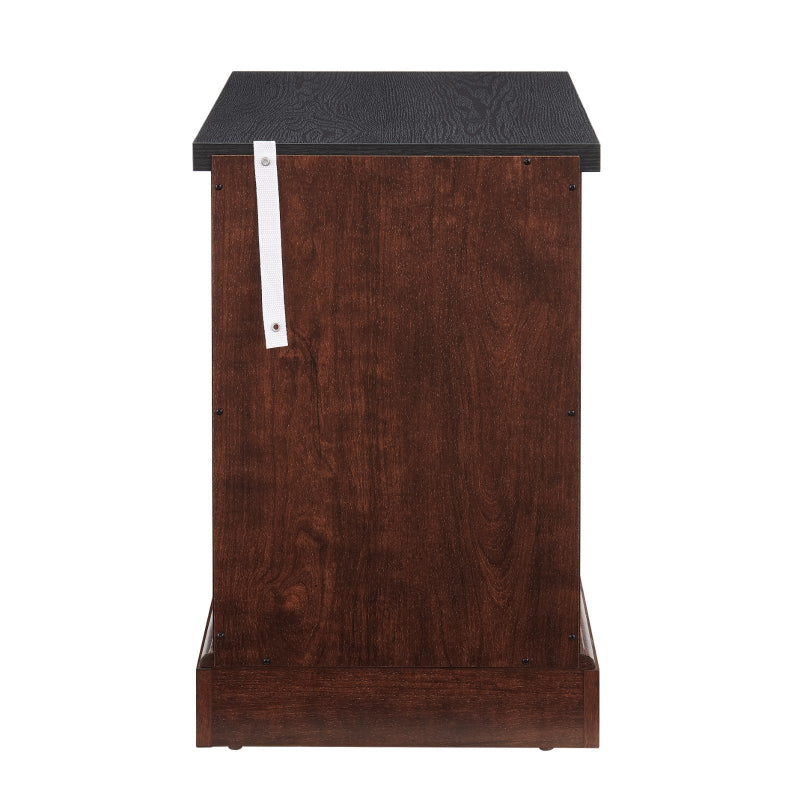 Wooden cabinet with a black top on a white background