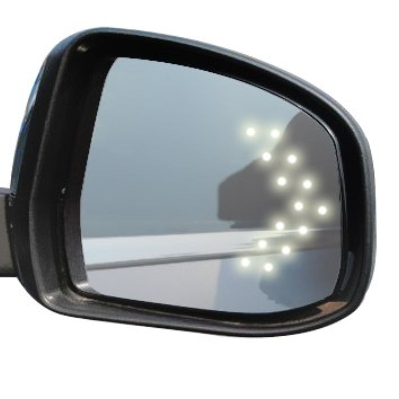 Car side mirror with a clear view of the road and surrounding area