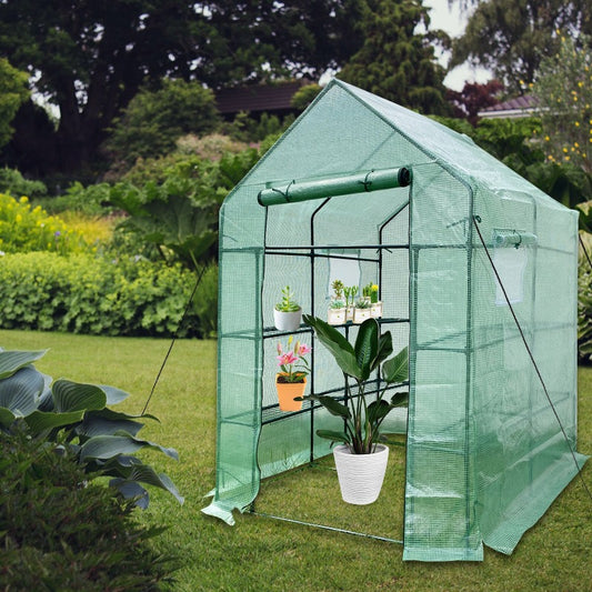 Green House Walk in Outdoor Plant Gardening Greenhouse 8 Shelves Window and Anchors Green[US-Stock]
