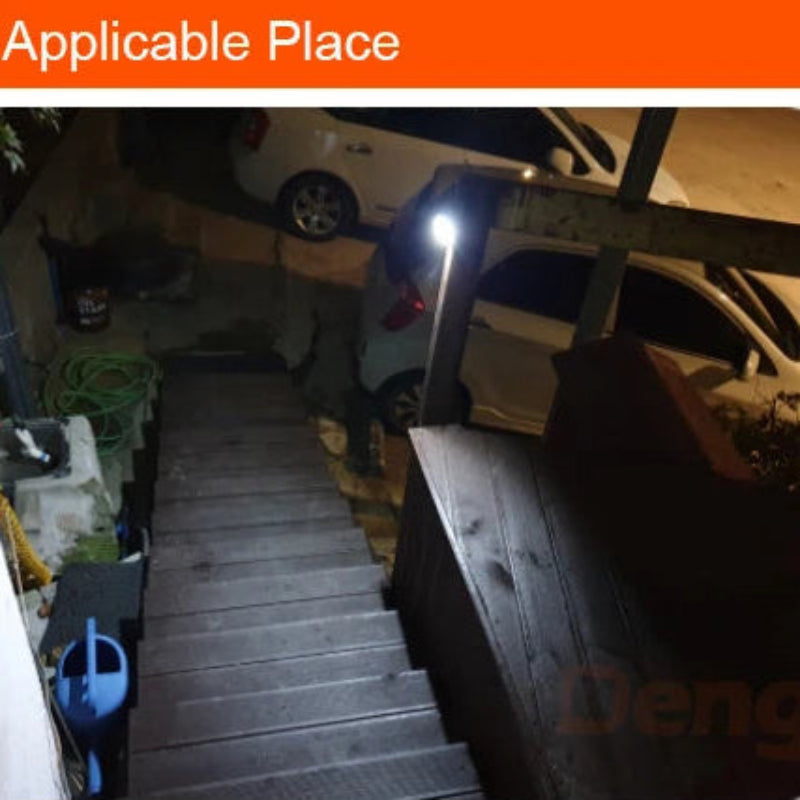 Dark staircase leading to a car in a cluttered garage with 'Beng' logo.