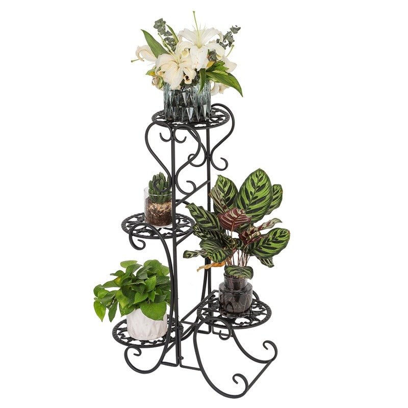 Garden flower stand Flower Pot Rack 4 Potted Rounded Flower Metal Shelves Plant Pot Stand Decoration for Indoor Outdoor Garden