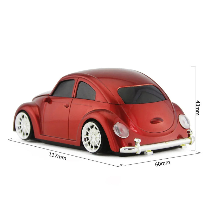 Red model car with dimensions on a white background
