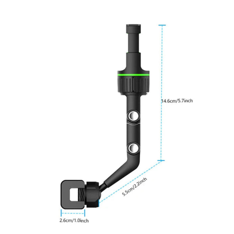 Black metal bracket with measurements on a white background