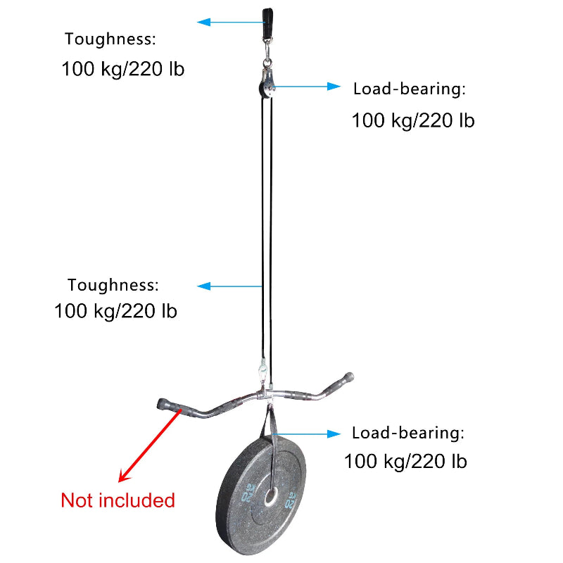 Weightlifting barbell with labeled load-bearing capacity on a white background