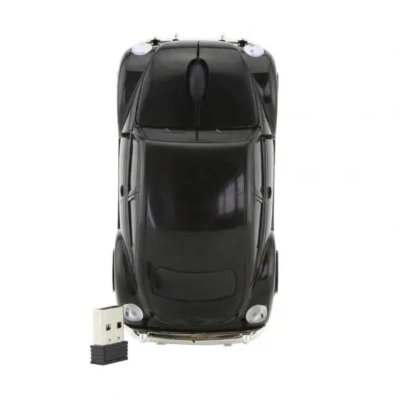 Black car-shaped USB mouse on a white background