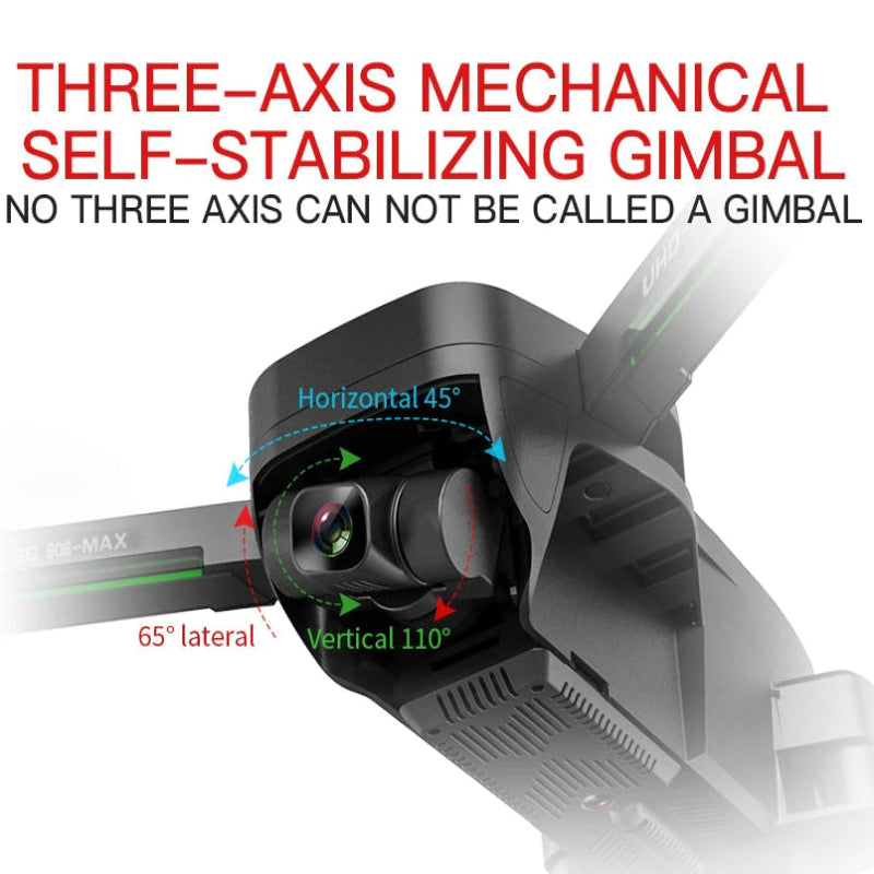 Three-axis mechanical self-stabilizing gimbal with technical details on a white background