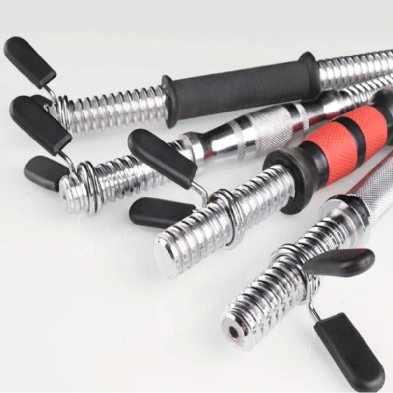 Set of metal spring-loaded handles on a white background