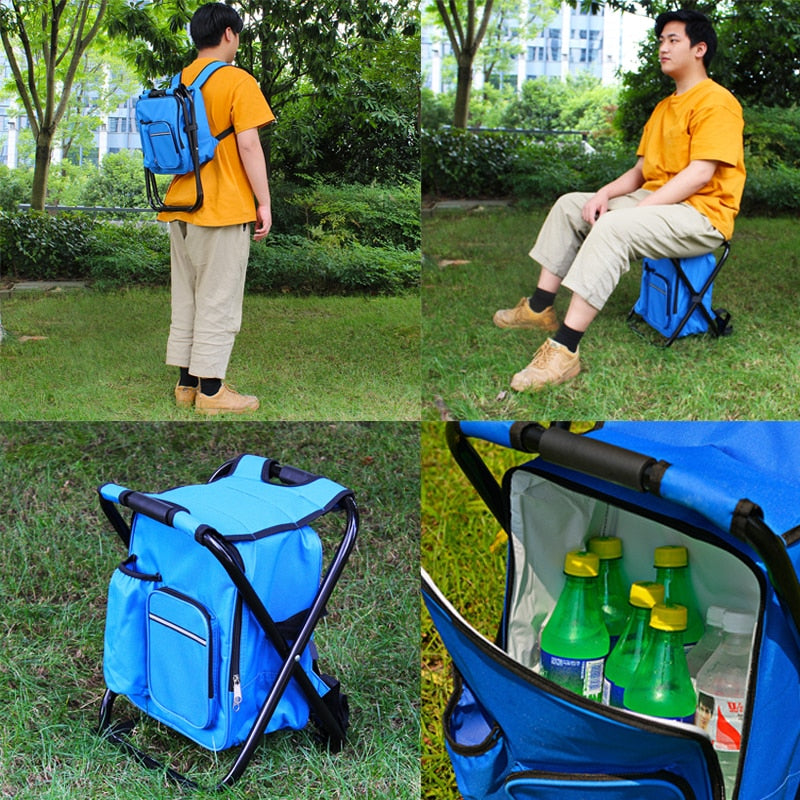 Outdoor Multifunctional Camping Folding Stool Portable Insulation Backpack Fishing Beach BBQ Waterproof Folding Chair Portable