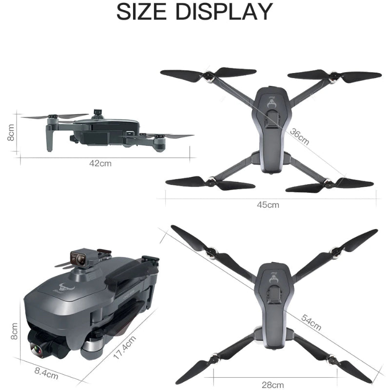 Measurement chart of a drone with dimensions labeled