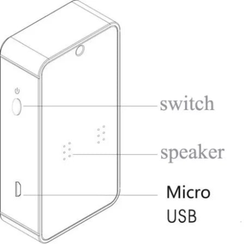 Diagram of a small electronic device with labeled components.